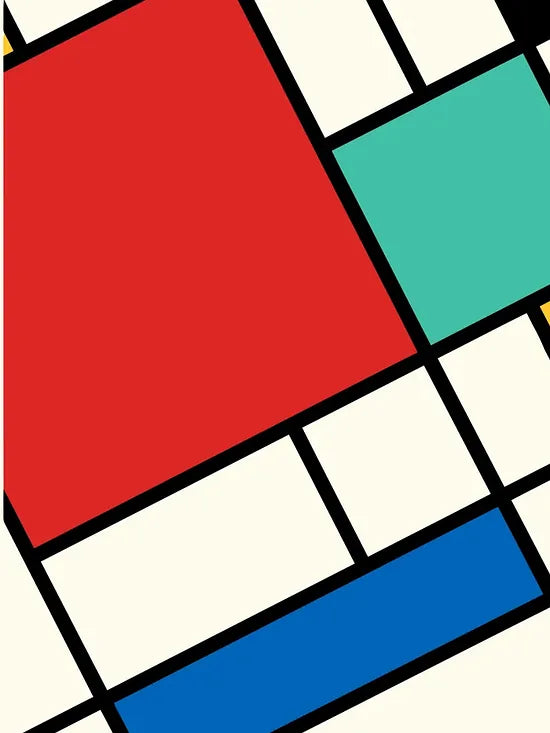 Gros plan sur blocs mondrian de l'affiche Bauhaus geometrique