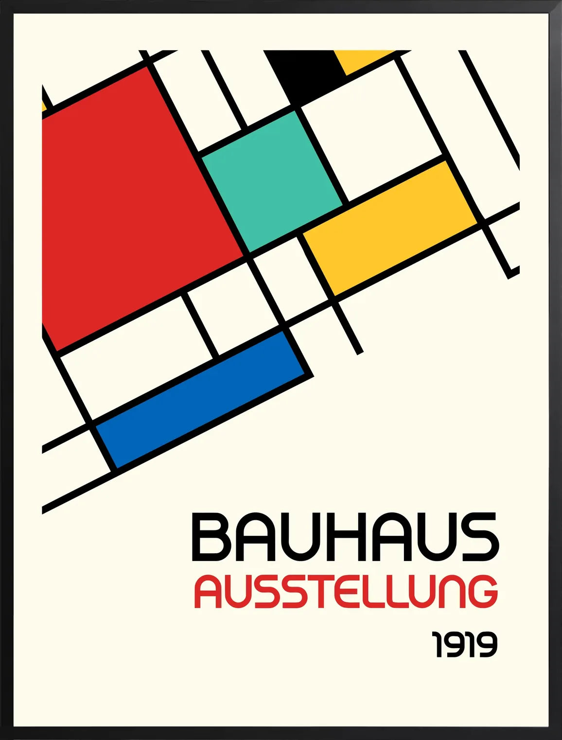 Encadrement noir mat autour de l'affiche Bauhaus blocs mondrian