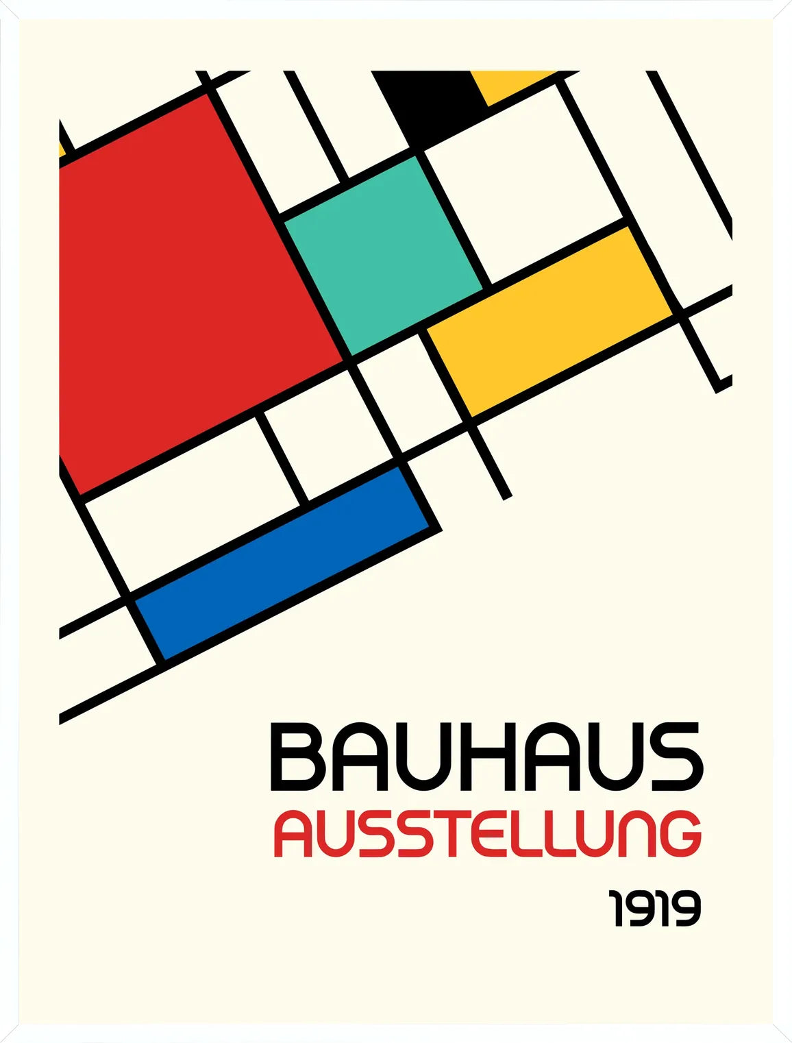 Cadre blanc epure presentant l'affiche Bauhaus blocs mondrian