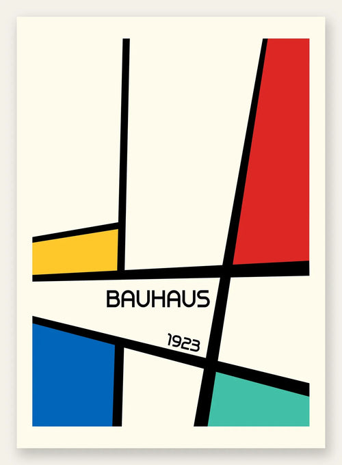 Mondrian Diagonal, affiche Bauhaus geometrique sur fond colore