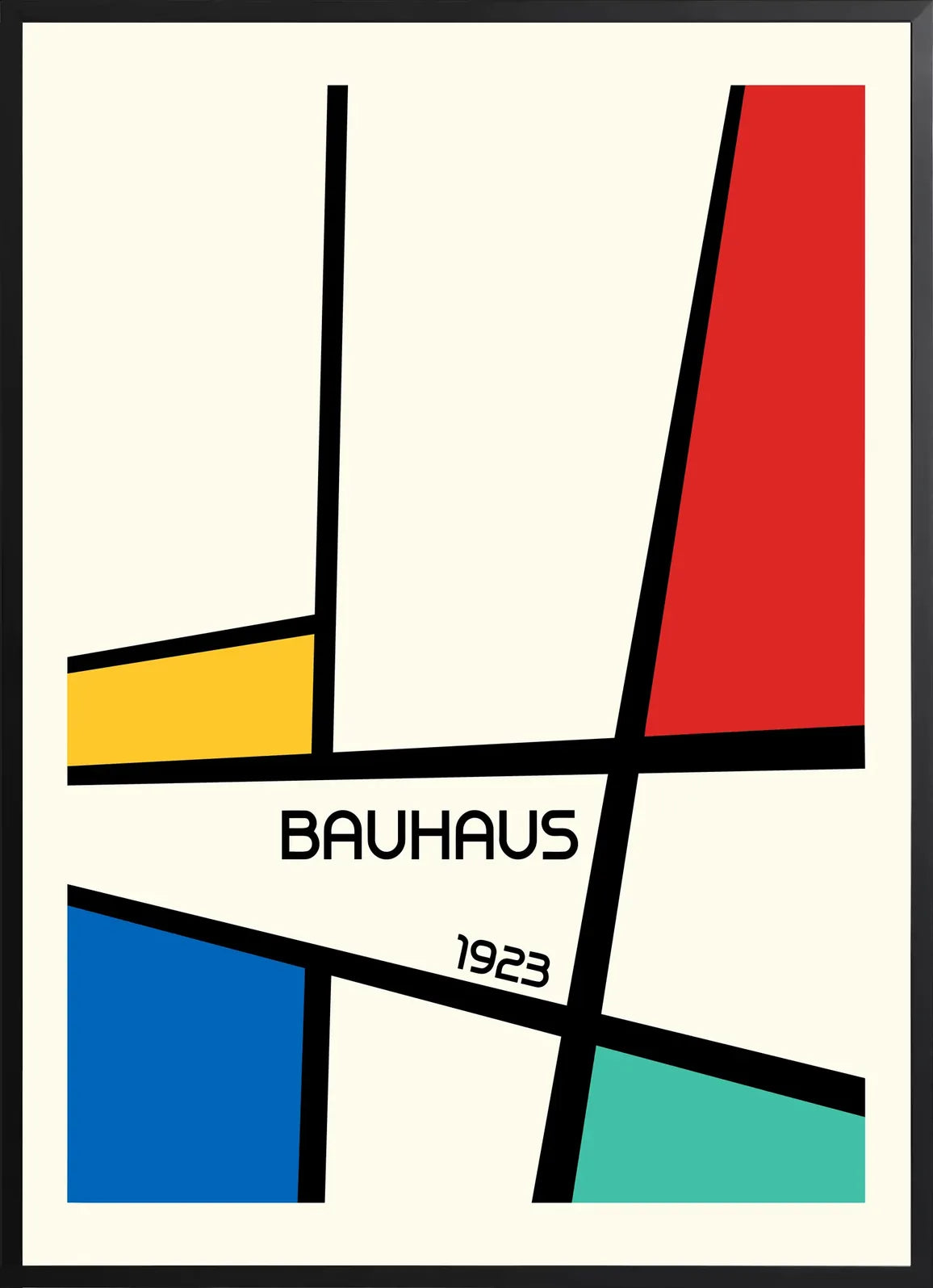 Encadrement noir mat autour de l'affiche Bauhaus mondrian diagonal