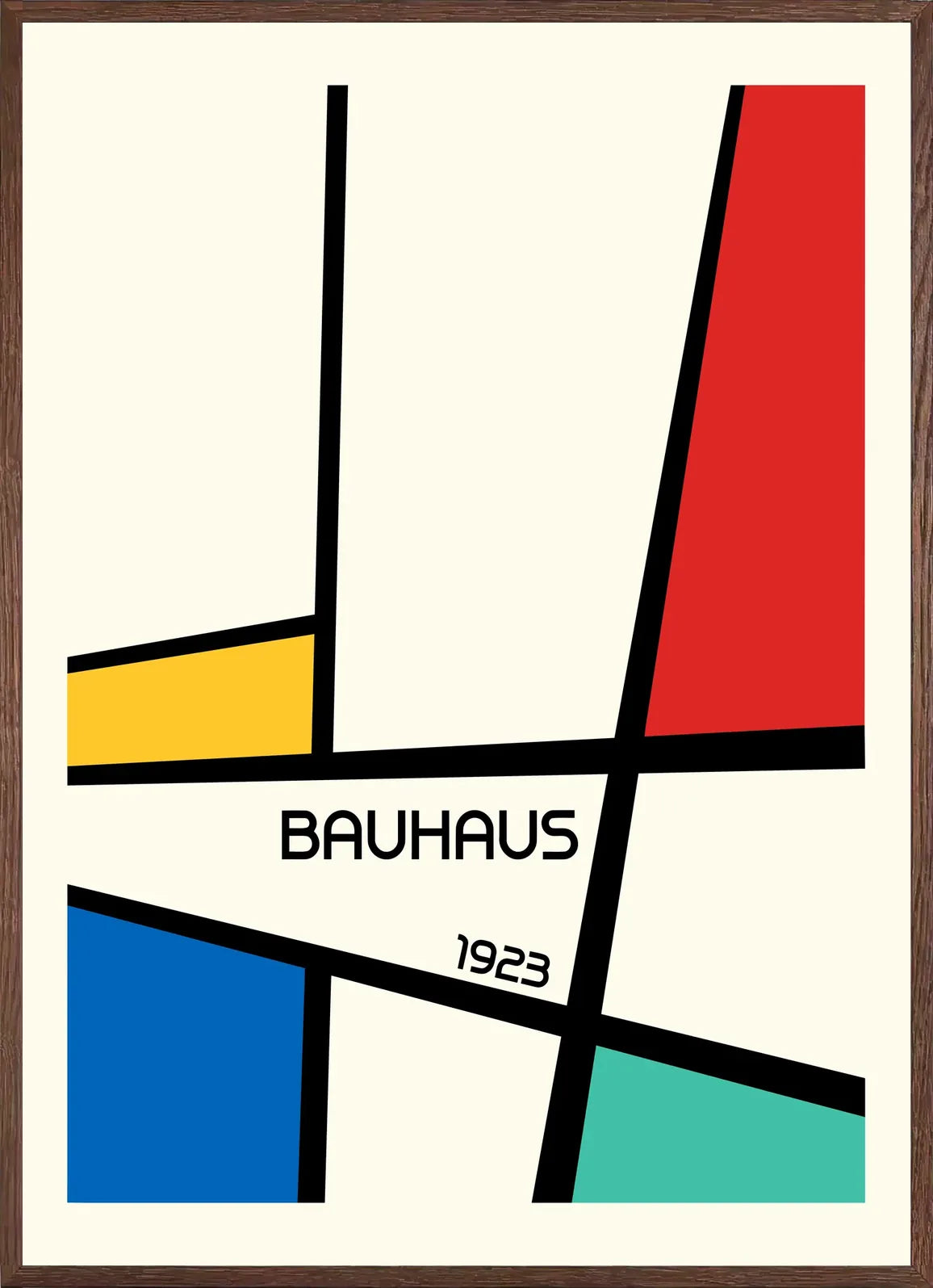 Cadre chene clair entourant l'affiche Bauhaus mondrian diagonal