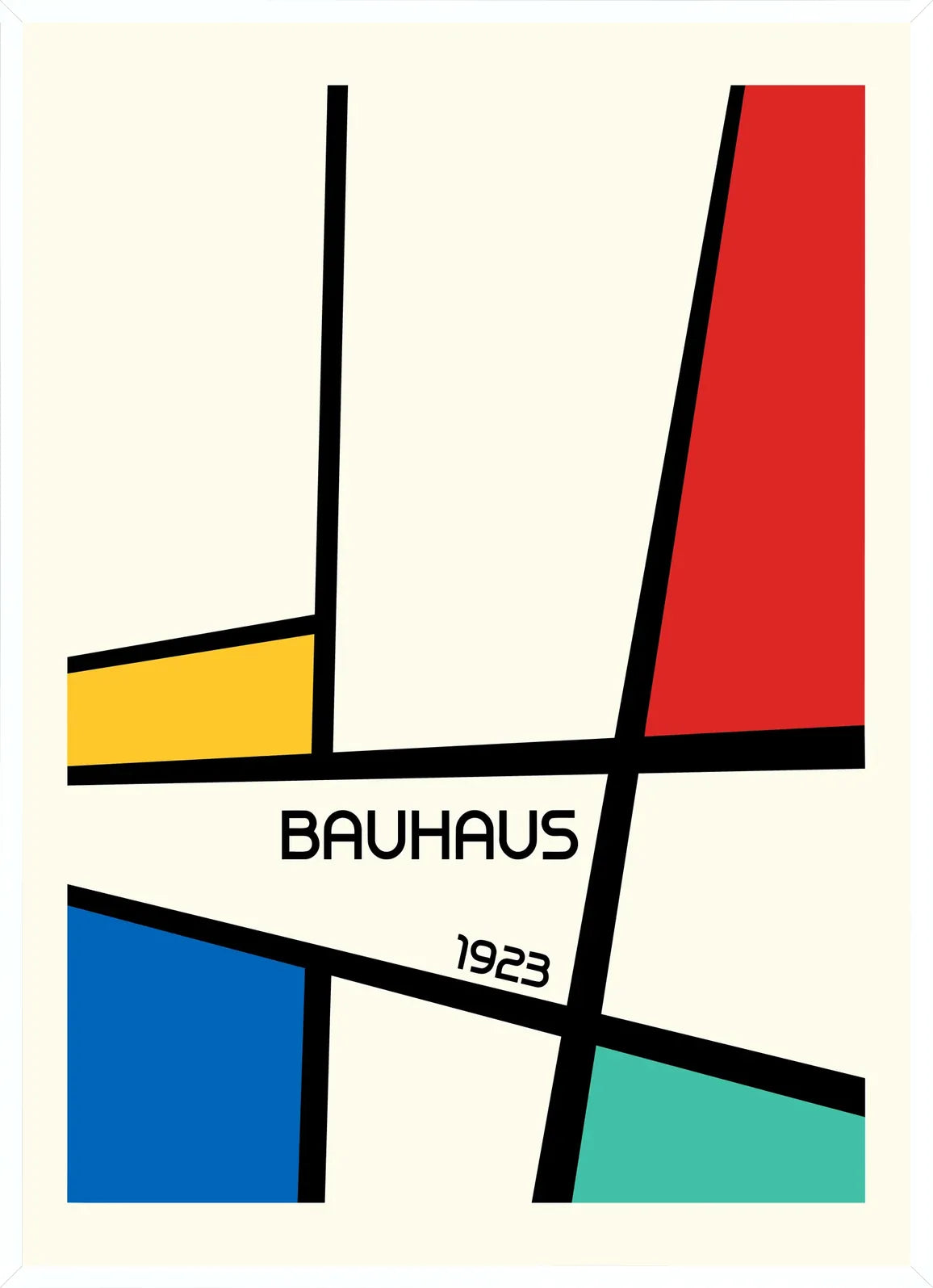 Cadre blanc epure presentant l'affiche Bauhaus mondrian diagonal