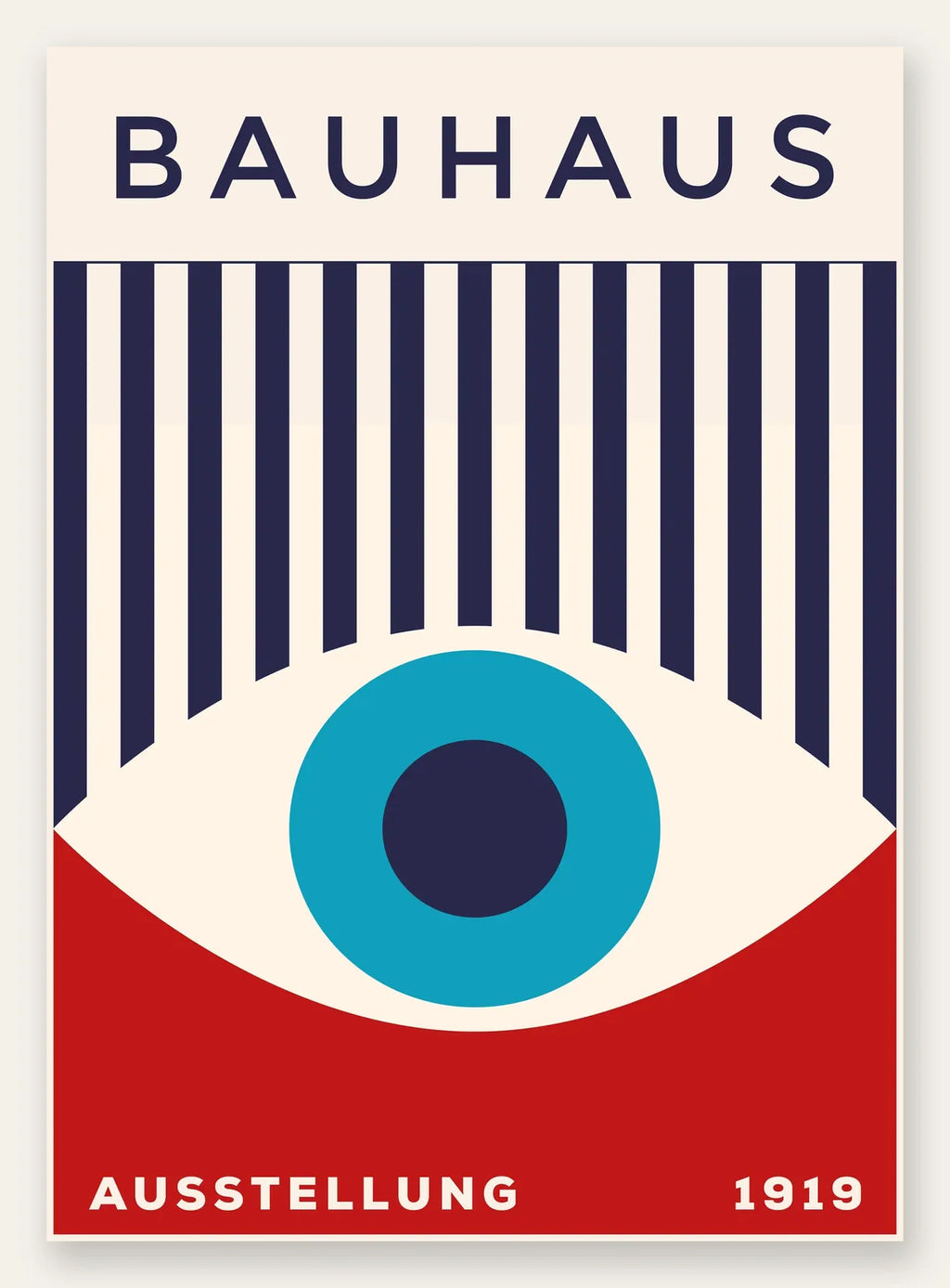 Oeil Turquoise, affiche Bauhaus geometrique sur fond colore