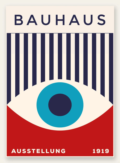 Oeil Turquoise, affiche Bauhaus geometrique sur fond colore