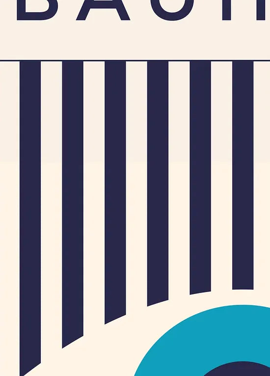 Gros plan sur oeil turquoise de l'affiche Bauhaus geometrique