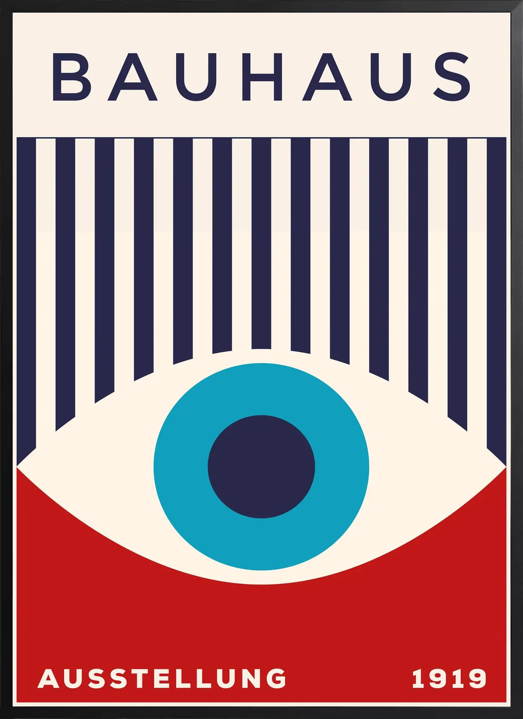 Encadrement noir mat autour de l'affiche Bauhaus oeil turquoise