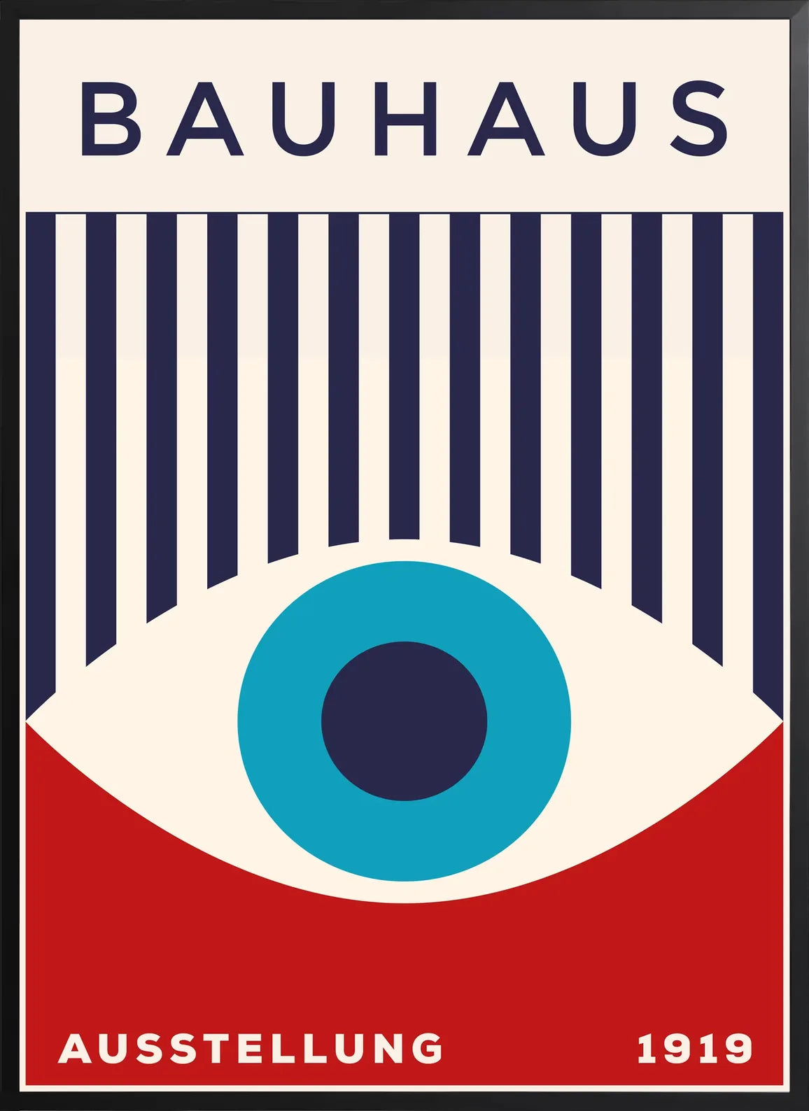 Encadrement noir mat autour de l'affiche Bauhaus oeil turquoise