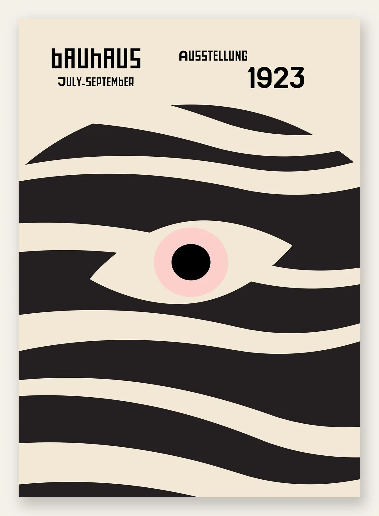 Oeil et Vagues, affiche Bauhaus geometrique sur fond colore