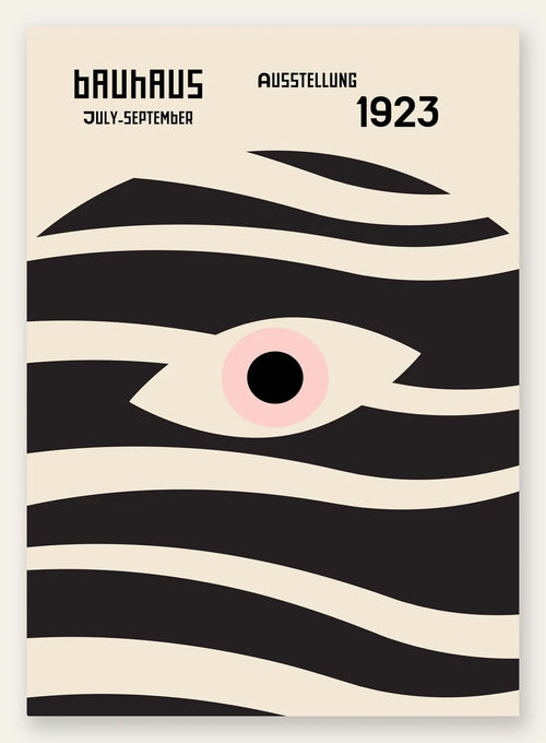 Oeil et Vagues, affiche Bauhaus geometrique sur fond colore