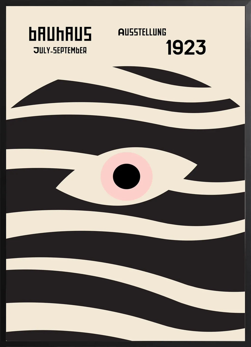 Encadrement noir mat autour de l'affiche Bauhaus oeil et vagues