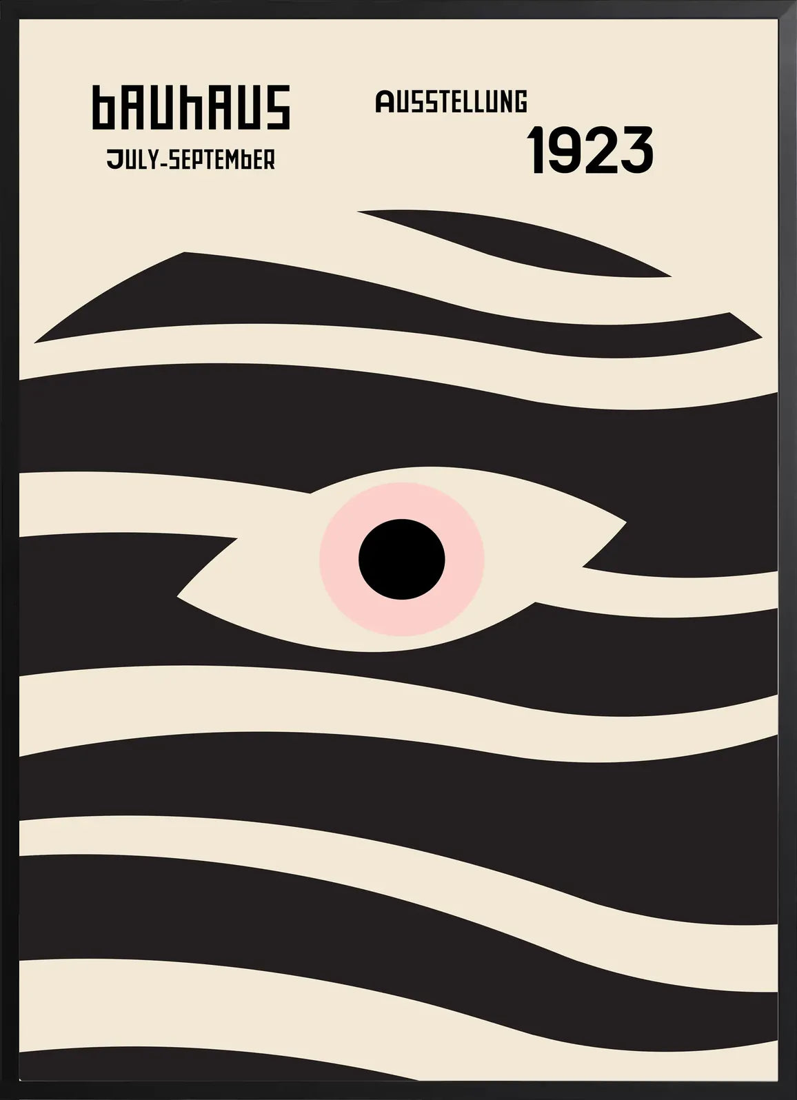 Encadrement noir mat autour de l'affiche Bauhaus oeil et vagues