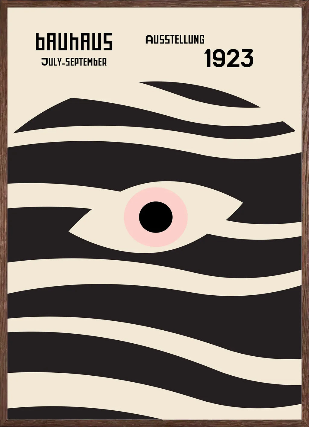 Cadre chene clair entourant l'affiche Bauhaus oeil et vagues
