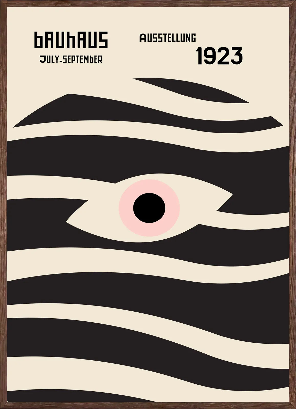 Cadre chene clair entourant l'affiche Bauhaus oeil et vagues