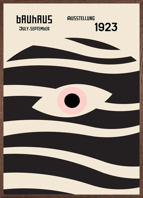 Cadre chene clair entourant l'affiche Bauhaus oeil et vagues
