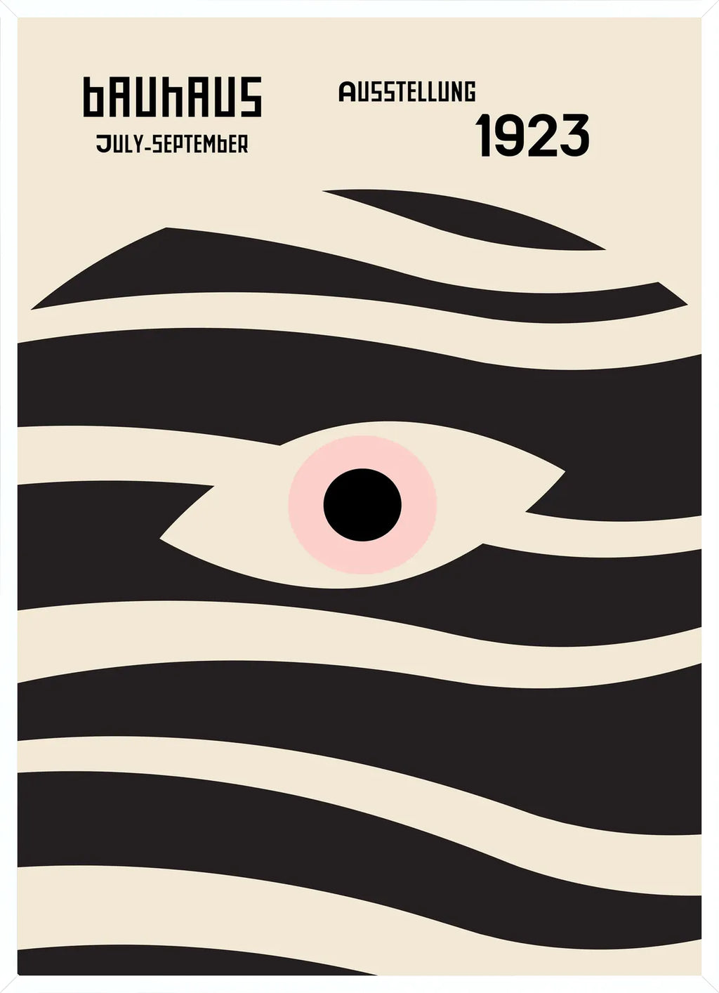 Cadre blanc epure presentant l'affiche Bauhaus oeil et vagues