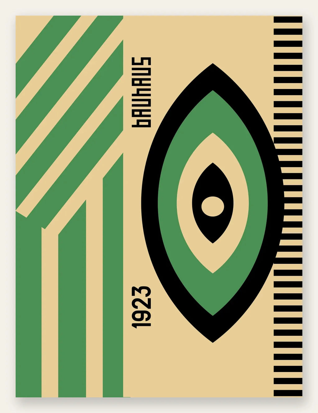 Oeil Vert et Noir, affiche Bauhaus geometrique sur fond colore