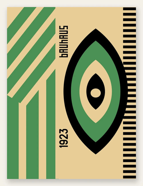Oeil Vert et Noir, affiche Bauhaus geometrique sur fond colore