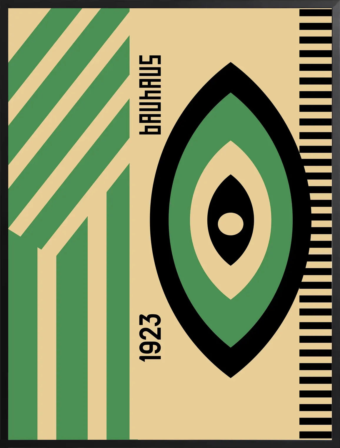 Encadrement noir mat autour de l'affiche Bauhaus oeil vert et noir