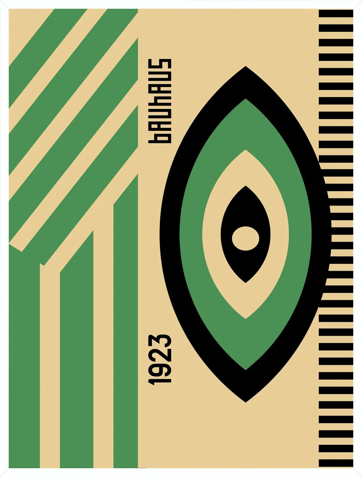 Cadre blanc epure presentant l'affiche Bauhaus oeil vert et noir