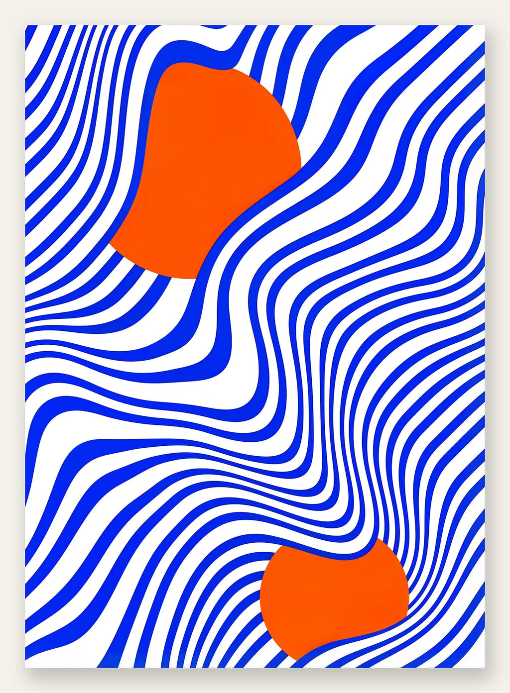 Op Art Bleu et Orange, affiche Bauhaus geometrique sur fond colore