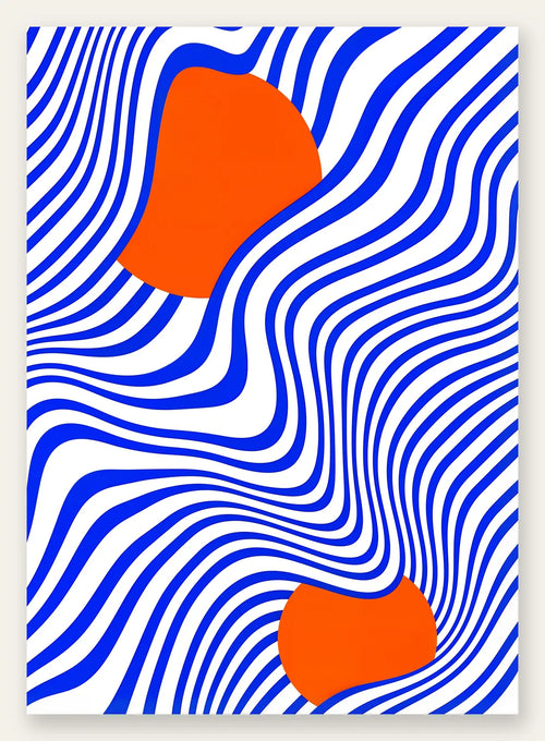 Op Art Bleu et Orange, affiche Bauhaus geometrique sur fond colore