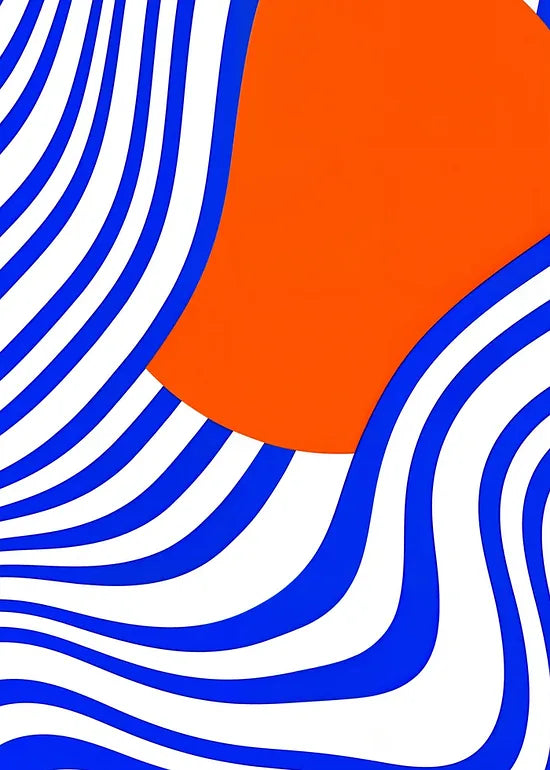Gros plan sur op art bleu et orange de l'affiche Bauhaus geometrique