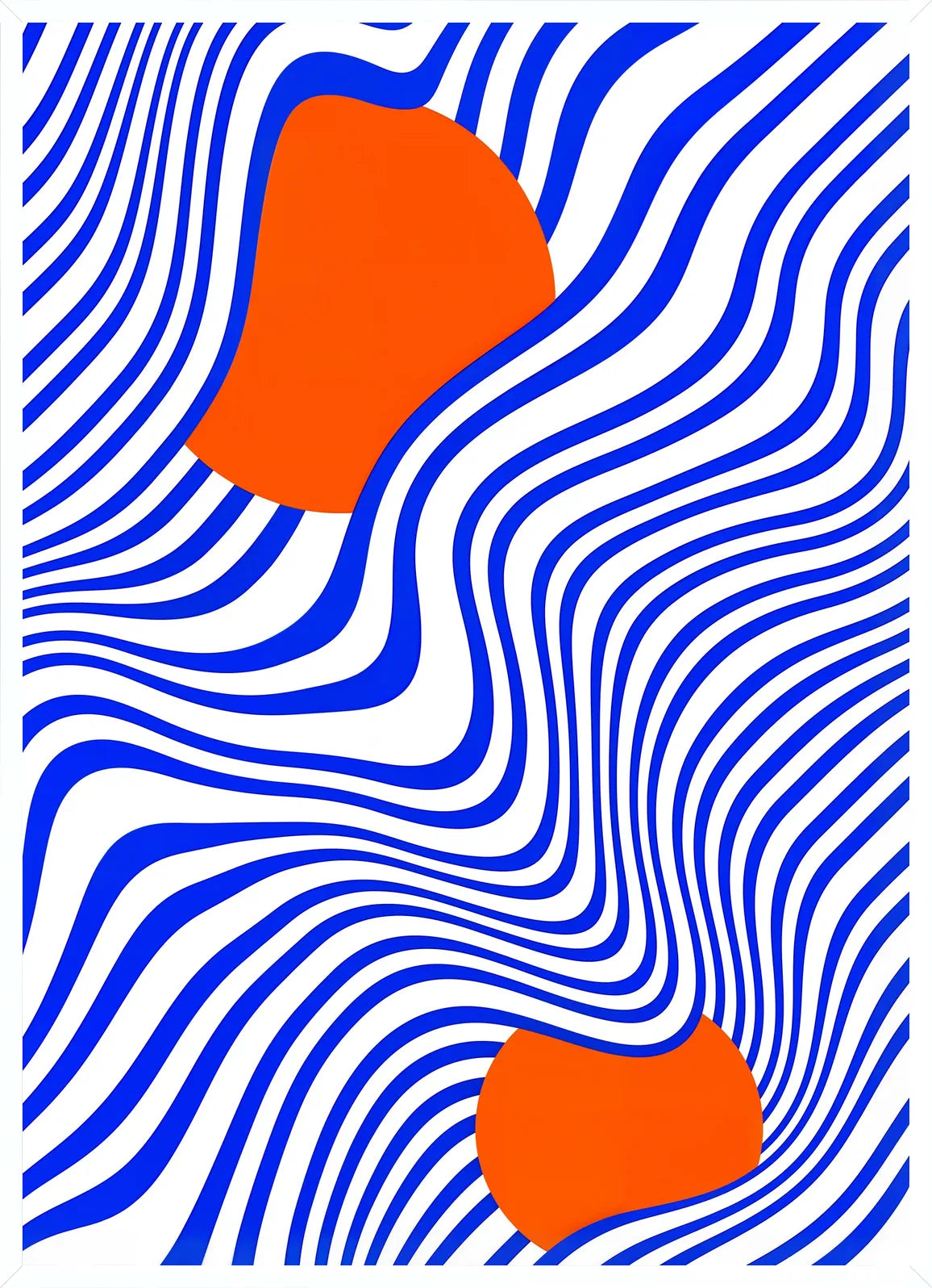 Cadre blanc epure presentant l'affiche Bauhaus op art bleu et orange