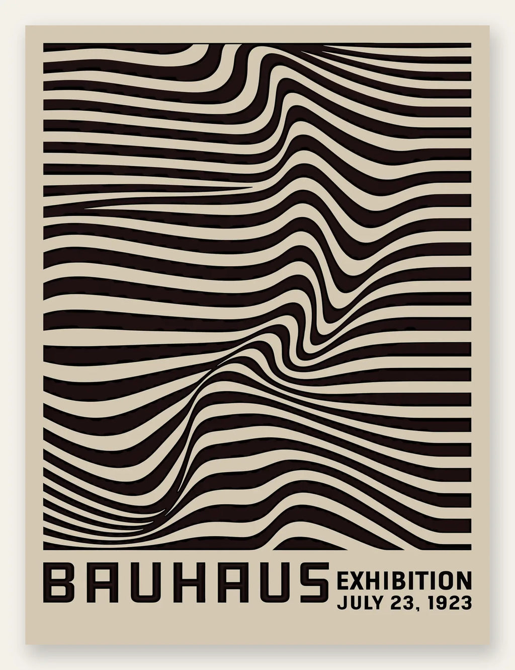 Op Art Vagues Noires, affiche Bauhaus geometrique sur fond colore