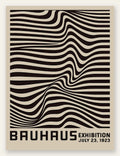 Op Art Vagues Noires, affiche Bauhaus geometrique sur fond colore