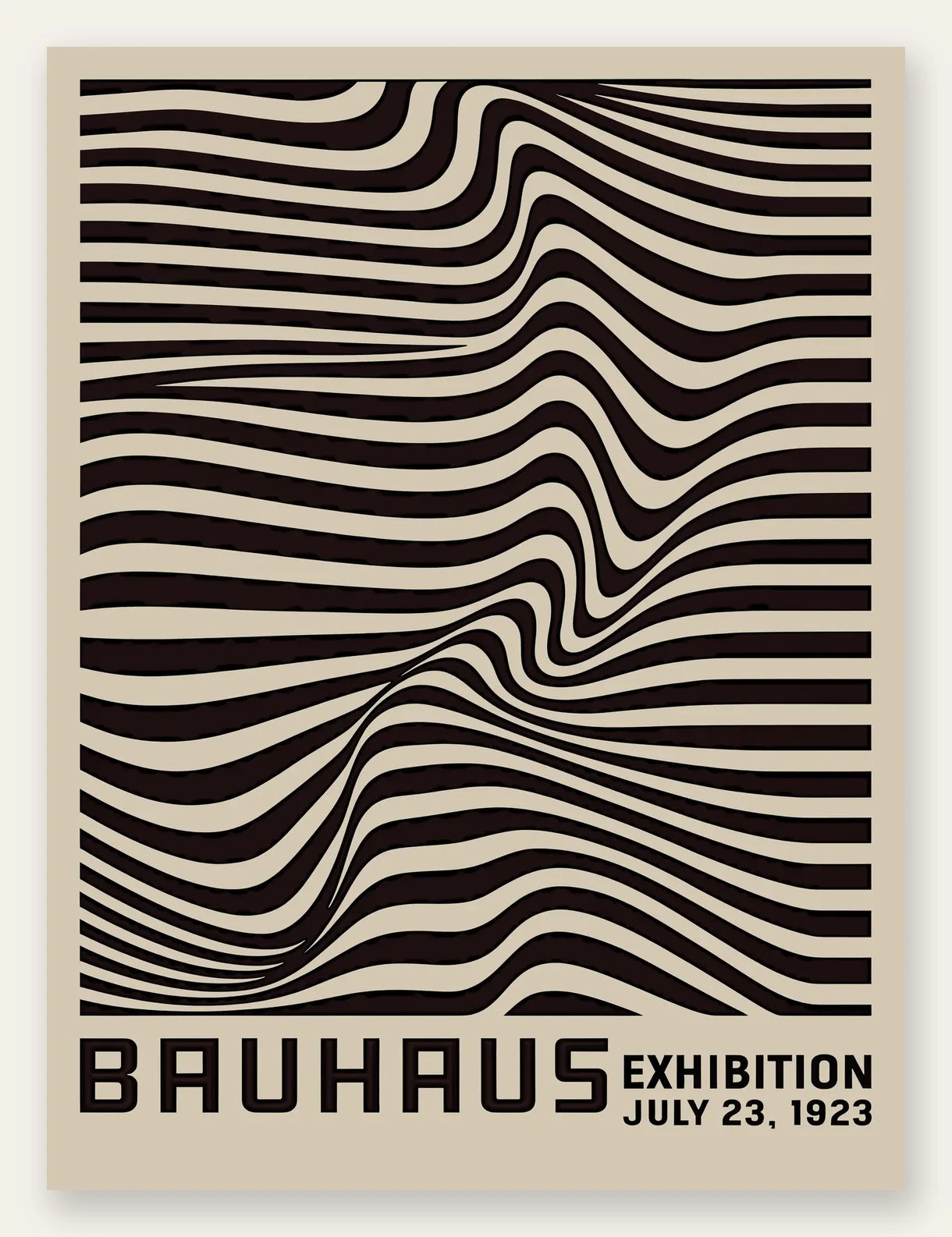 Op Art Vagues Noires, affiche Bauhaus geometrique sur fond colore