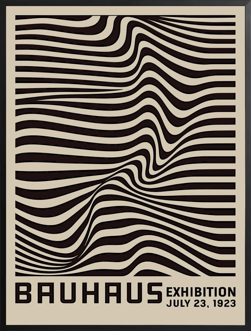 Encadrement noir mat autour de l'affiche Bauhaus op art vagues noires