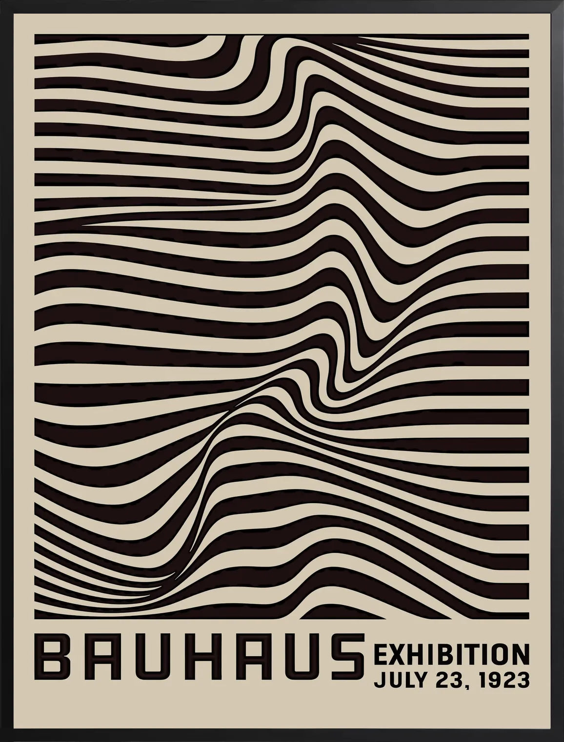 Encadrement noir mat autour de l'affiche Bauhaus op art vagues noires