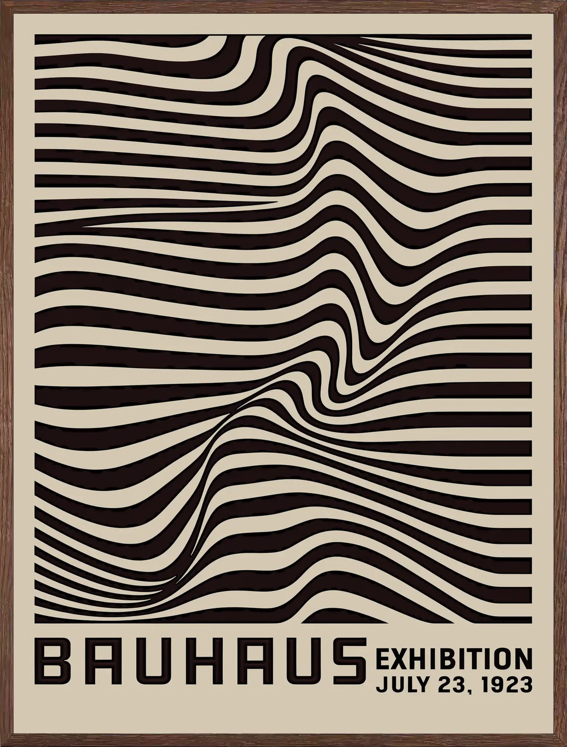 Cadre chene clair entourant l'affiche Bauhaus op art vagues noires