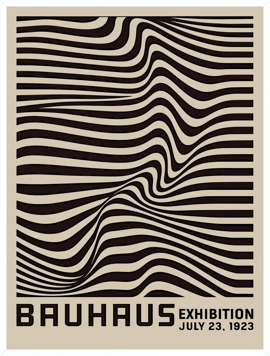 Cadre blanc epure presentant l'affiche Bauhaus op art vagues noires