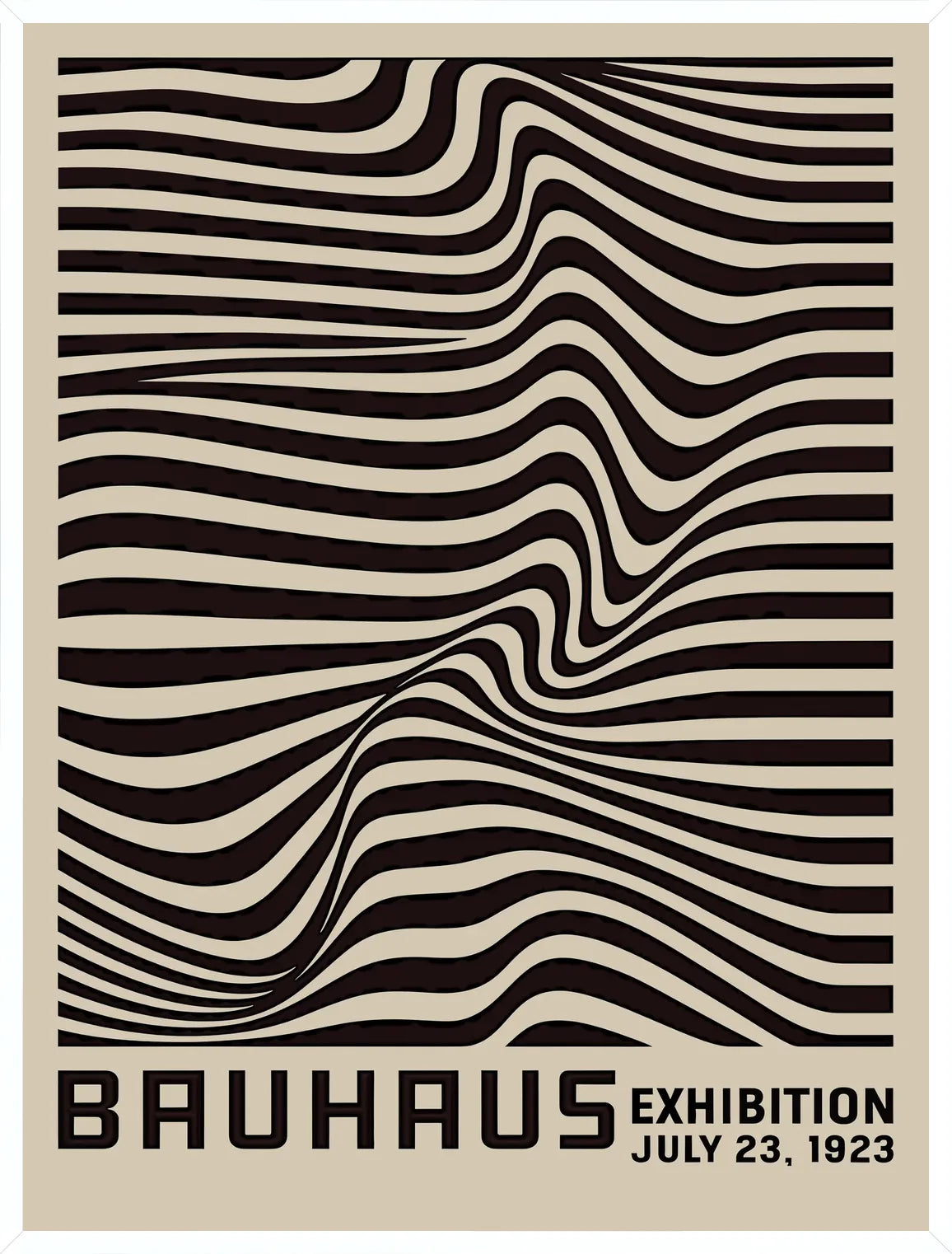 Cadre blanc epure presentant l'affiche Bauhaus op art vagues noires
