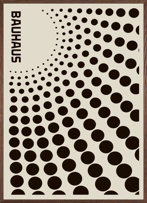 Cadre chene clair entourant l'affiche Bauhaus degrade de points