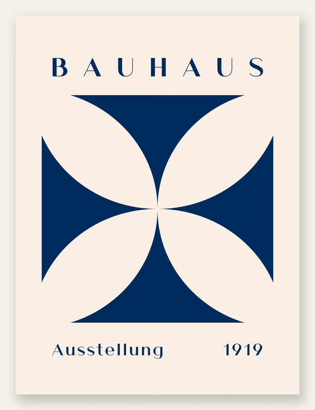 Quatre-Petales Bleus, affiche Bauhaus geometrique sur fond colore