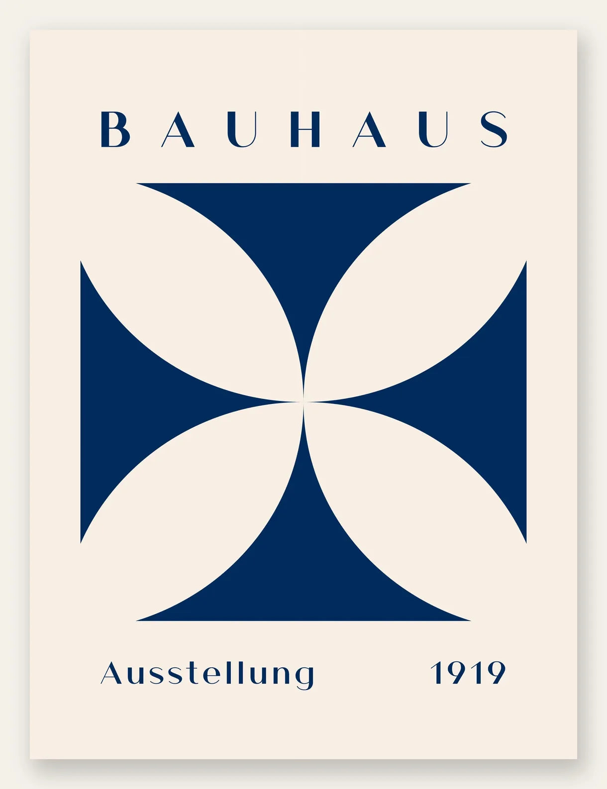 Quatre-Petales Bleus, affiche Bauhaus geometrique sur fond colore