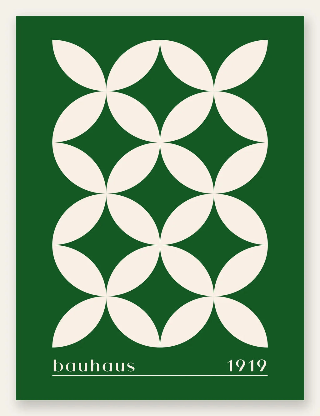 Quatre-Petales Verts, affiche Bauhaus geometrique sur fond colore