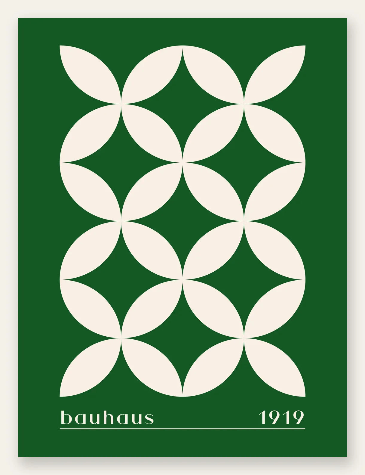 Quatre-Petales Verts, affiche Bauhaus geometrique sur fond colore