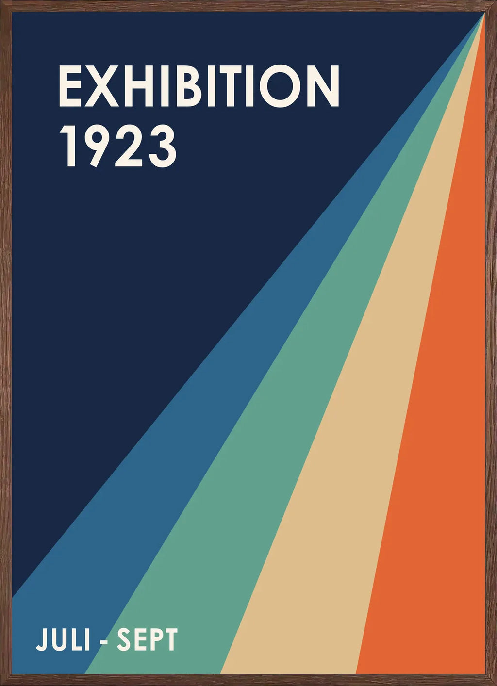 Cadre chene clair entourant l'affiche Bauhaus rayons retro