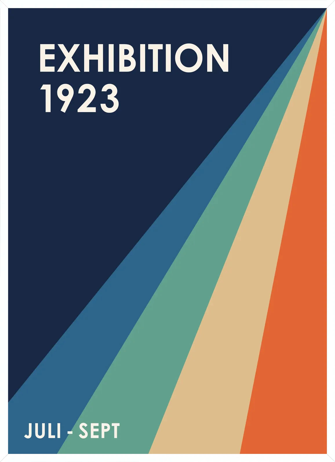 Cadre blanc epure presentant l'affiche Bauhaus rayons retro