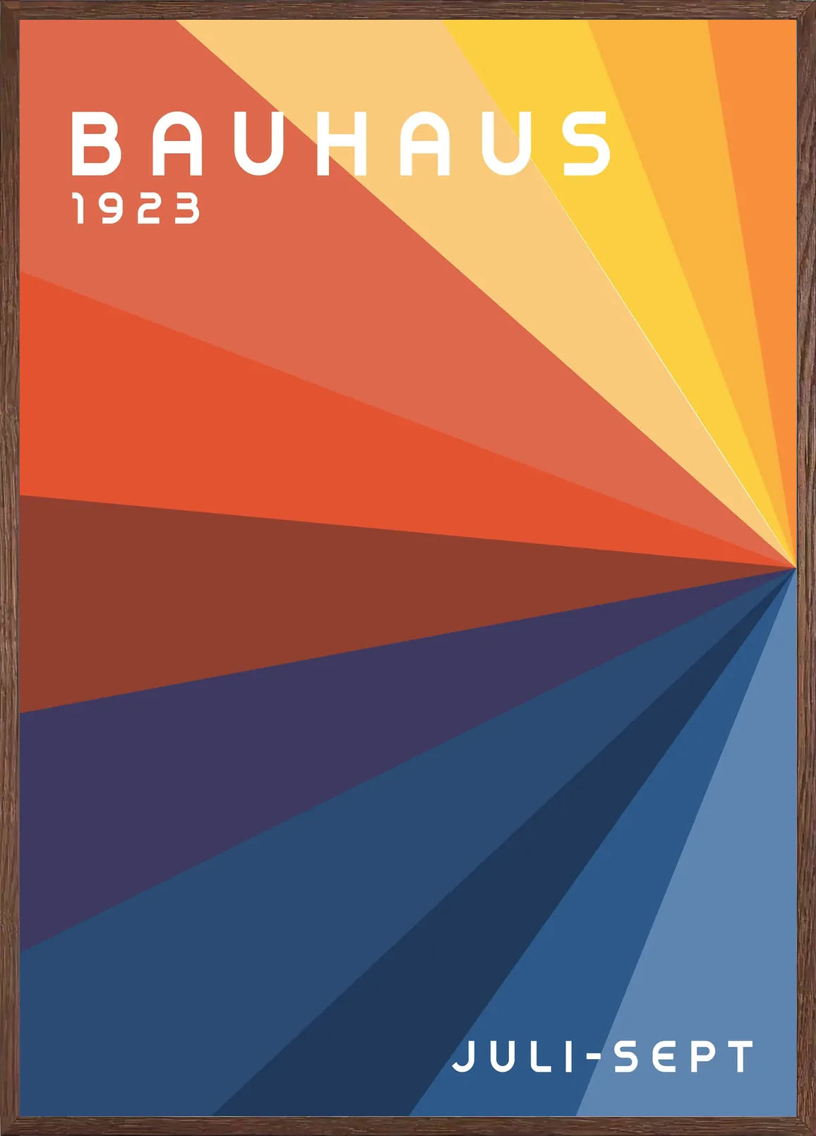 Cadre chene clair entourant l'affiche Bauhaus roue de couleurs