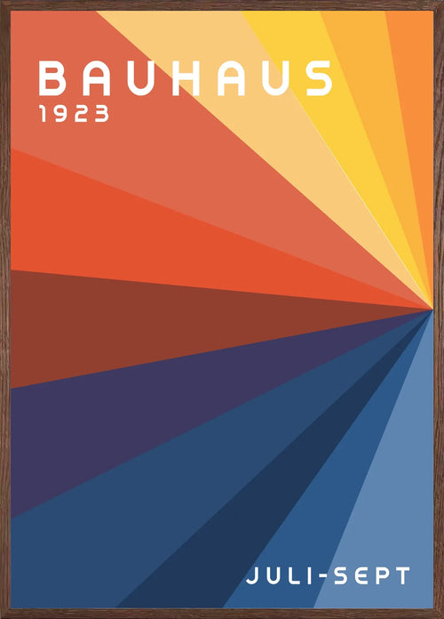 Cadre chene clair entourant l'affiche Bauhaus roue de couleurs