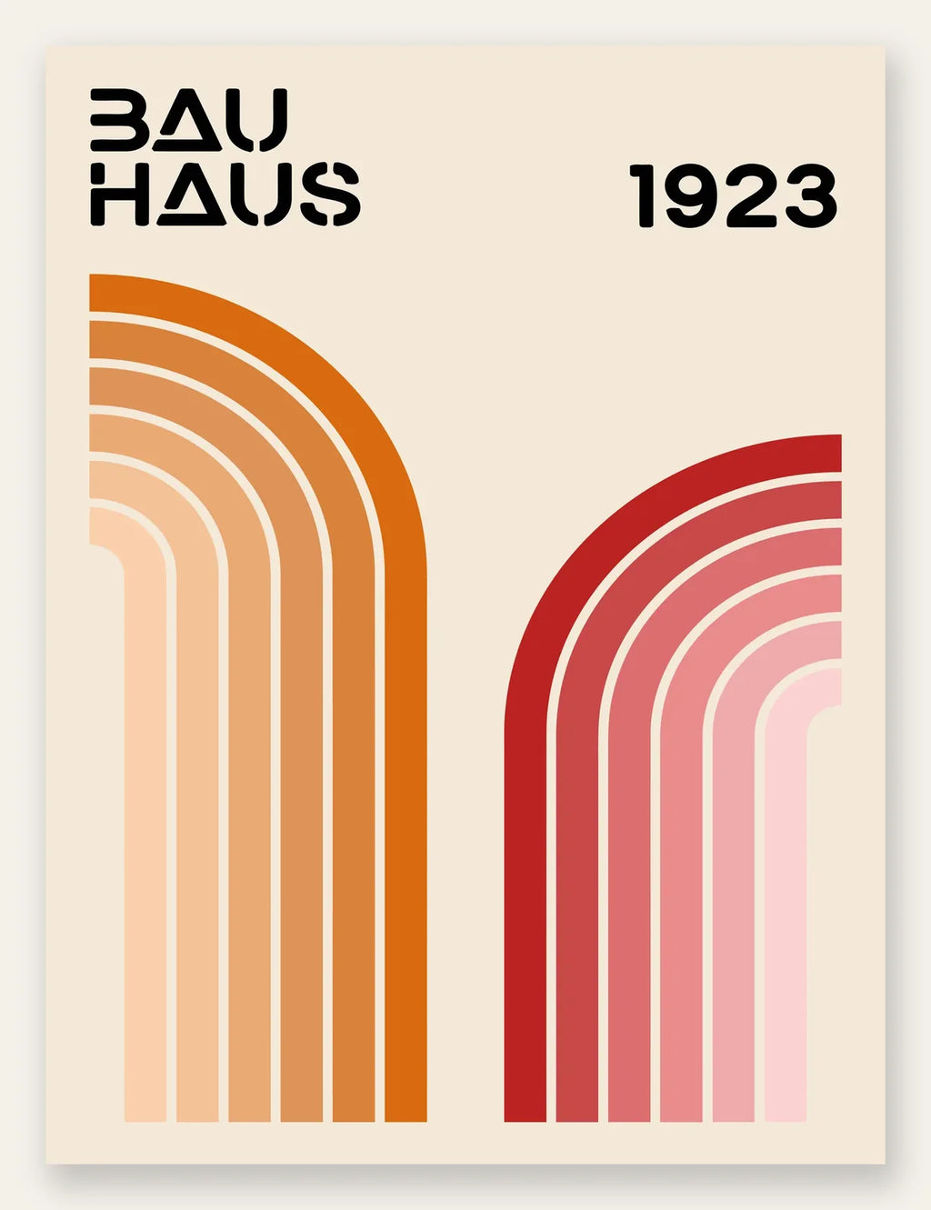 Rubans Courbes, affiche Bauhaus geometrique sur fond colore