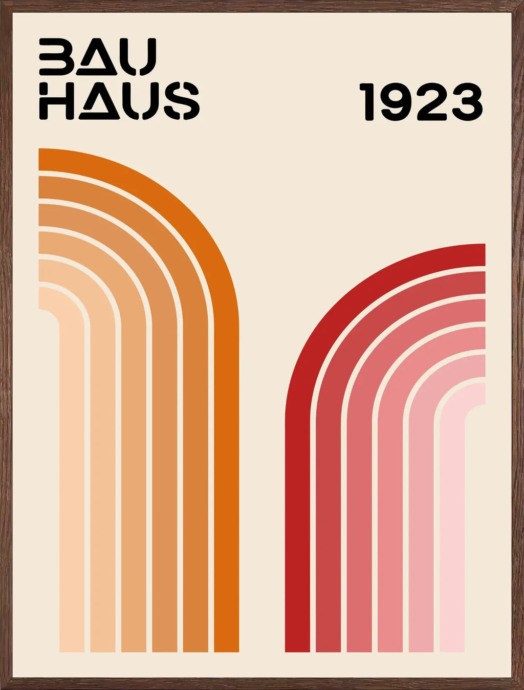 Cadre chene clair entourant l'affiche Bauhaus rubans courbes