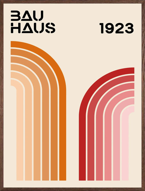 Cadre chene clair entourant l'affiche Bauhaus rubans courbes