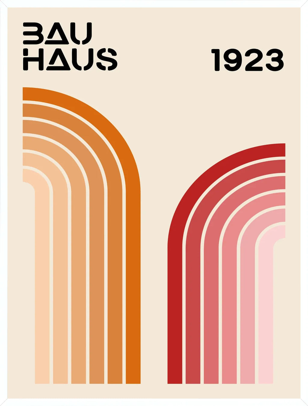 Cadre blanc epure presentant l'affiche Bauhaus rubans courbes