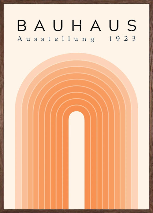 Cadre chene clair entourant l'affiche Bauhaus sabliers noirs